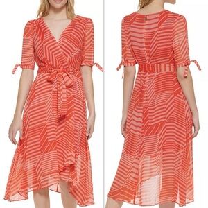 Tommy Hilfiger Vibrant Orange High Low Faux Wrap Dress 16